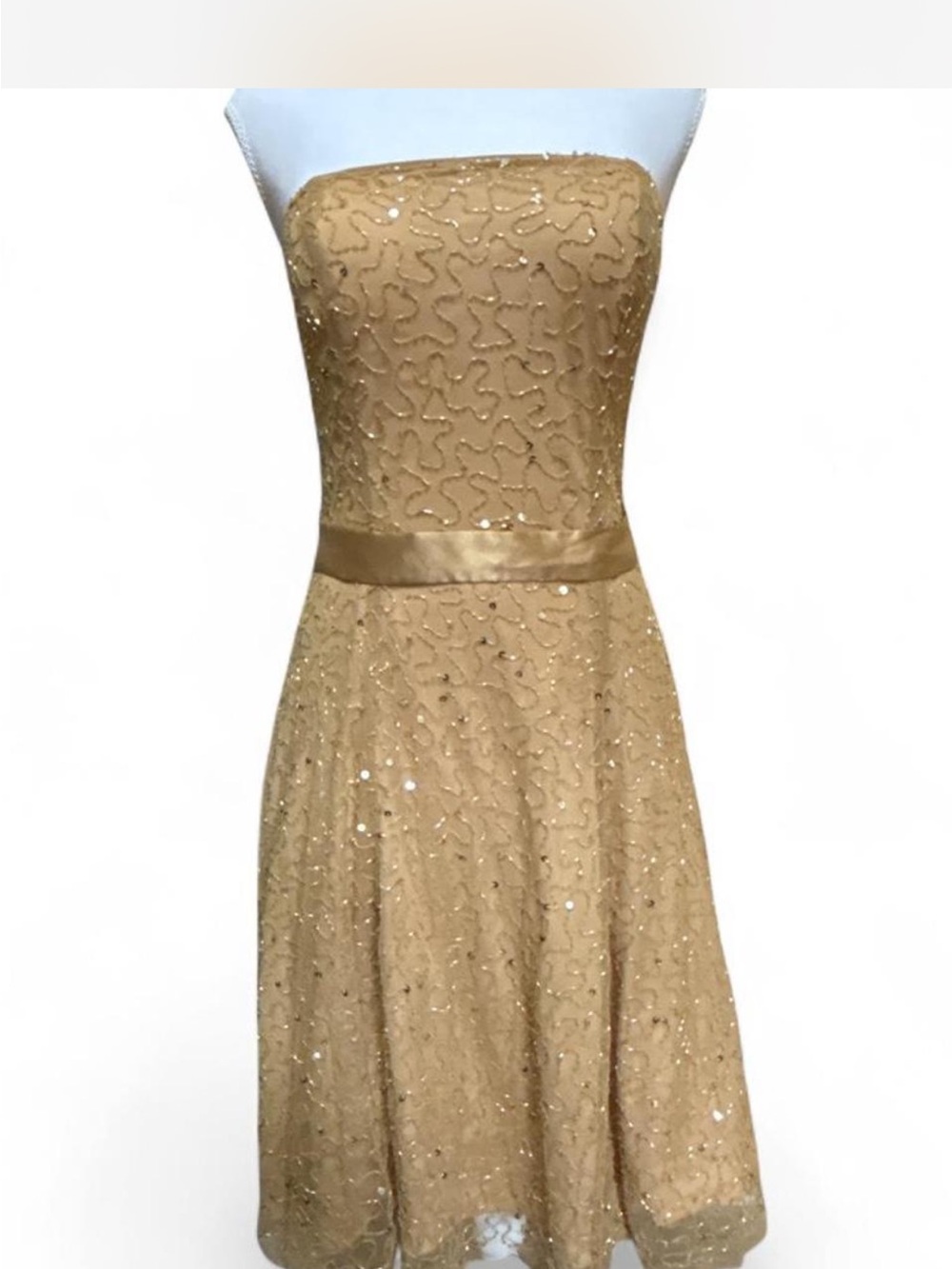 Night Way Collections Strapless Gold Sequin Fit-and-Flare Dress